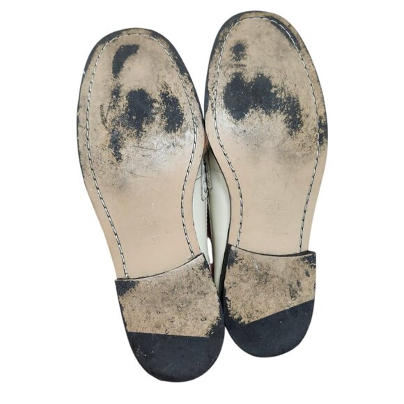 ZARA White Leather Horsebit Loafers Women EU 39 US 8. 5 Gold Buckle AIRFIT Flat - Picture 10 of 13